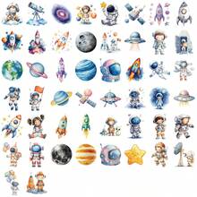 50 piezas Pegatinas transparentes de astronauta, pegatinas de dibujos animados de planeta lindos, pegatinas transparentes de cohete espacial, pegatinas de PET resistentes al agua, adecuadas para sobres, botellas de agua, computadoras, portátiles, teléfonos, equipaje, cuadernos, refrigeradores, etc. - N - Ver 4