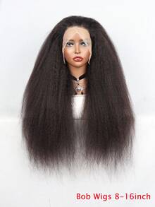 13x4 Transparent Lace Front Kinky Straight Wig For Women 8-36 Inch 180% Density Blend Human Hair Pre Plucked With Baby Hair Natural Color Lace Front Kinky Straight Wigs Yaki Straight Ear-To-Ear Length For Comfortable Natural Look(Bob Wigs 8-16inch) - SNatural - View 7