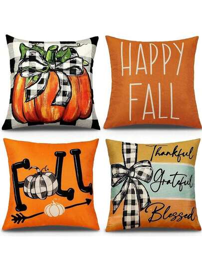 EstiloTendenciaJuego De 4 Fundas De Almohada De OtoñO De 18 X 18 Pulgadas, Funda De CojíN De Lino Para Sofá, PatróN Impreso A Doble Cara, Adecuado Para La DecoracióN Del Hogar (Estilo A)Calidad PremiumVersióN Mejorada