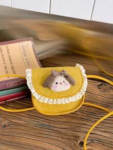 1pc Autumn And Winter Faux Suede Magnetic Closure Sweet Style Lace Splicing Little Girl Portrait Saddle Bag Versatile Small Fresh Shoulder Crossbody Bag, Multiple Color Options, Meet Basic Storage Needs, Suitable For Traveling, Shopping, Traveling And Other Occasions, Ideal Gift Choice For Halloween, Thanksgiving, And Christmas - Hot Selling - Mini Saddle Bag - View 5