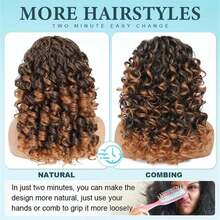 18 Inch Curly Wavy Ombre Brown Wig, Women's Big Curly Fluffy Wig With Bangs, Soft Synthetic Fiber Wig, Christmas Bangs Curly Wig. Natural Fashionable Wig, Party Wig. - 漸層棕色 - 查看 5