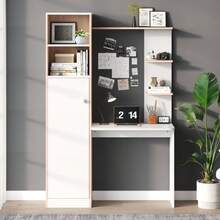 Arbeitstisch/Schreibtisch Mit Aufbewahrung – White Mit Stabholzkontrast, Unterer Schrank Mit Türen Und Oberes Offenes Regal, Büro-Design, 123.5x45x168.5 Cm - White - View 12