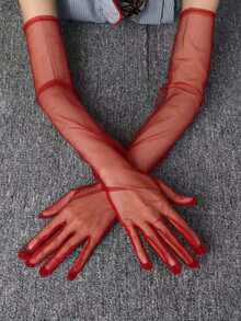 Women  Mesh Long Evening Gown/Dress Decorative Party Gloves - 黑色 - 查看 1