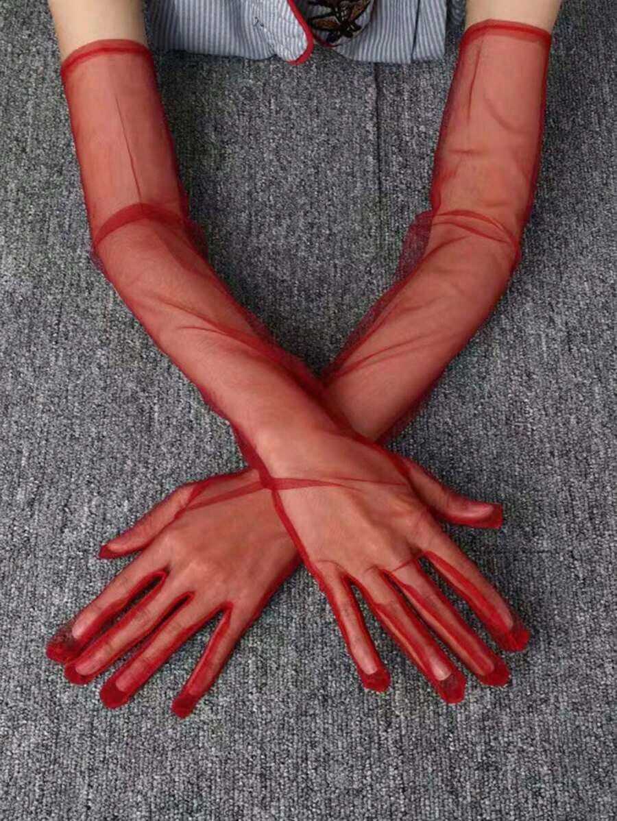 Women  Mesh Long Evening Gown/Dress Decorative Party Gloves - 黑色 - 查看 1