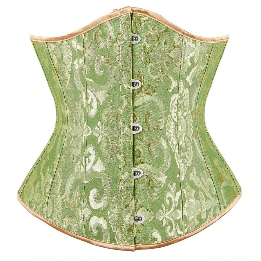 1pc Jacquard Palace Style Waist Trainer Corset, Adjustable Drawstring Waist - 綠色 - 查看 1