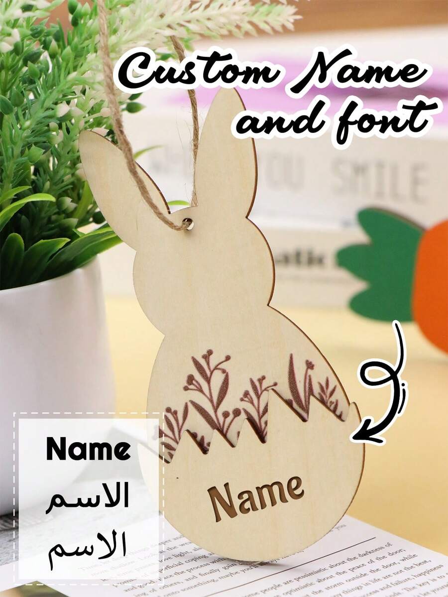 LICVIC Custom Easter Bunny Hanging Ornament With Name, Easter Decoration For Home And Basket Display, Spring Holiday Gift Idea, Personalized Keepsake Decor, Seasonal Farmhouse Style Accent, Customized Name Hanger, Customizable Holiday Wall And Door Decor