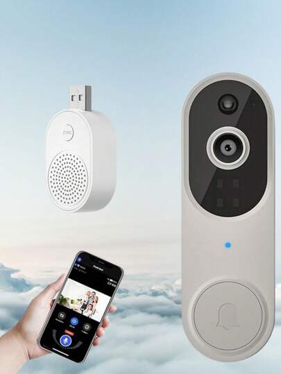 Campainha de vídeo inteligente BAIYIG com detecção de movimento por IA, visão noturna, armazenamento em nuvem, áudio bidirecional, alimentada por bateria, somente 2,4 GHz.