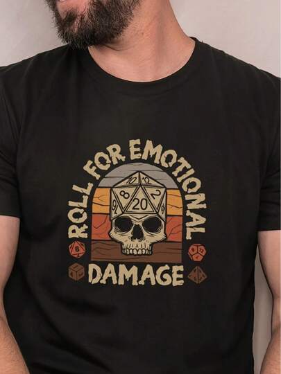 Camiseta divertida de para daño emocional, jugador de RPG - Dado retro de 20 caras; Diseño gráfico de calavera - Camiseta casual de manga corta unisex, regalo para papá. Hermano.ío - Lavable aáquina. Ropa de Cultura Geek. Camisa Temática de. Camisa de ajuste cómodo. Tela de Jersey. Regalo de hermano