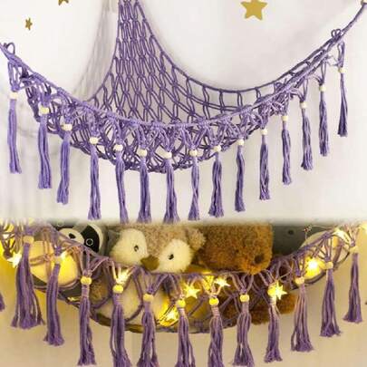 Almacenamiento de Juguetes de Peluche con Luces LED,Gran Hamaca de Red de Animales de Peluche,Adecuada para La Decoración de La Habitación Infantil,Almacena Juguetes y Artículos de Uso Diario (Morado),37286958