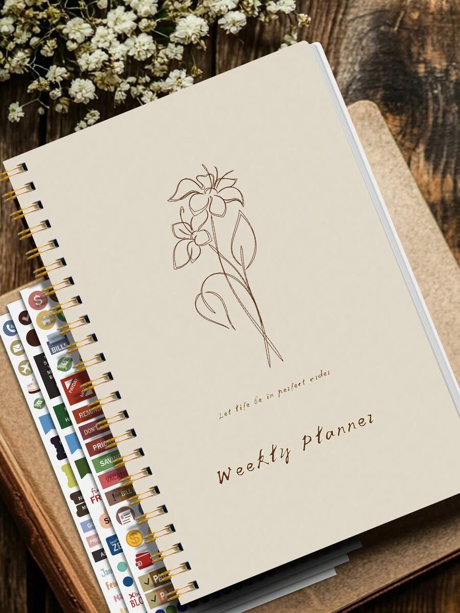 A5 Size, Undated 52 Weeks Planner, Minimalist Spiral Binding, Daily/Weekly Planning Notebook, Suitable For Work, School, Home, Office Supplies, Back To School Essential - Multicolor - View 1