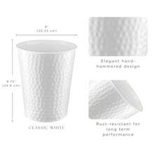 Monarch Abode - cubeta de Basura de Metal Martillado a Mano para el hogar Oficina recámara Cesta de Basura Decorativa Moderno cubeta de Basura de baño Duradero y Decorativo cubeta de Basura de - Blancoclsico - Ver 2