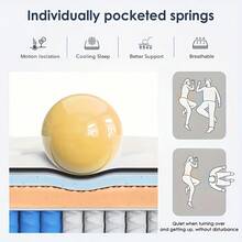 10"12"14" Queen Mattres Twin Full Queen King Size Bed Mattress In A Box, Hybrid Pocket Spring Breathable Cotton Layer Mattress For Motion Isolation & Silent Sleep, Lumbar Support & Pressure Relief, Medium Firm - 12in White & Brown - 查看 5