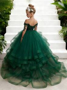 1pc Princess Long Sleeve Flower Girl Dresses Appliques Ruffles Tulle Pageant Dresses For Girls Kids Party Ball Gowns,First Communion Dress,Tween Girls Princess Dress,Birthday,Wedding Or Photoshoot Outfit,Dance Performance Dress,Piano Performance Dress,Perfect For Shows,Birthday Parties,Vacations,Pageant,Prom Dress - Royal Blue - View 4