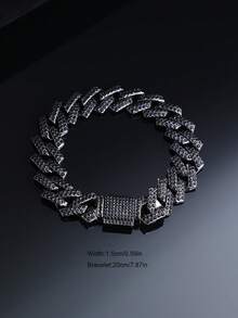 1pc Cool Cuban Chain Necklace, Hip Hop Style Choker,Bracelet, Rapper's Black Jewelry ,Men's Gift,Nice Present For Father/Son/Boyfriendracelet, Men's Gift For Christmas, Valentine's Day, New Year Gift - A - View 4