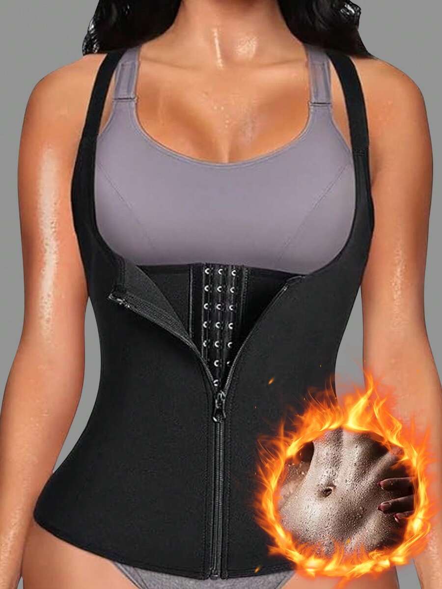 1pc Women's Sports Plastic Waist Trainer, With Zipper, Tight Waist Cincher, Body Shaper, Waist Trimmer For Women, Compression Vest With Adjustable Shoulder Straps And Zipper, Bust Support And Abdomen Tightening, Waist Trainer, Bust Support Straps, Waist Training Belt, Tight Waist Cincher, Abdomen And Waist Cincher Belt, Sports Waist Belt, Abdominal Trainer, Compression Waist Belt, Women's Abdominal Control Belt, Yoga Running Waist Belt, Gift For Friends - Black - View 1
