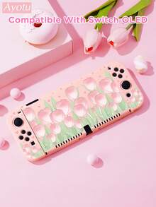 遊戲、貓、兔子、鬱金香主題超薄 TPU 保護殼，相容 Switch OLED/Lite/New Switch2 (2025)。可直接放入底座，無需拆卸。防震防塵。多色可選。春季浪漫、鄉村風、情人節、新年、開學季。 - 彩色 - 查看 4