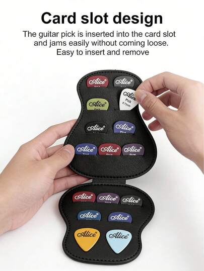 1-częściowy futerał na kostki do gitary, organizer na kostki w kształcie gitary, mieści 18 kostek, przenośny i elegancki skórzany pokrowiec, świetny prezent na Walentynki, Święto Dziękczynienia, Nowy Rok