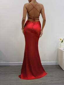 女士细肩带高开衩长裙，正式，婚礼宾客礼服，派对鸡尾酒会礼服