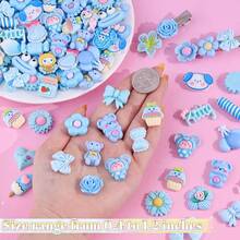 100Pcs Blue Slime Charms Assorted Cute Decoden Embellishments, Kawaii Slime Accessories,Candy Heart Bear Bulk Flatback Resin Charm For Phone Junk Cases,ScrapbooFKing Crafting & DIY Decoration - 藍色的 - 查看 3