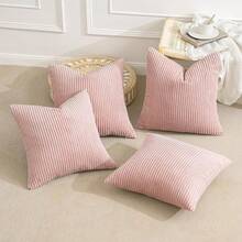 [Free Shipping]MIULEE Boho Farmhouse Throw Pillow Covers 18x18 Inch Set Of 4 Mordern Nordic Cushion Covers Soft Corduroy Home Decor For Couch Bed Sofa Living Room Pink - 粉紅色,18英寸x18英寸,4件裝 - 查看 5