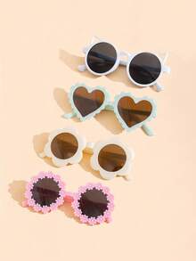 4-Piece Set - New Children's White Flower Glasses, Pink Round Frame Daisy Glasses, Cute Little Boy/Girl White Cat Glasses, Glasses Set Combination - Multicolor - View 12