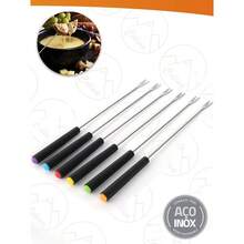 Kit 6 Garfos Para Fondue Aço Inox Petiscos Queijo Aperitivos Chocolate salte shop - Multicolorido - Visão 6