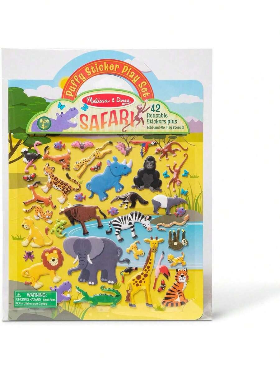 EstiloMelissa & Doug Set De Juego De Autoadhesivos Esponjosos, Safari, Bloc De Actividades Reutilizables, Fondo De Doble Cara, 42 PegatinasVersióN Mejorada - 1 - Ver 1