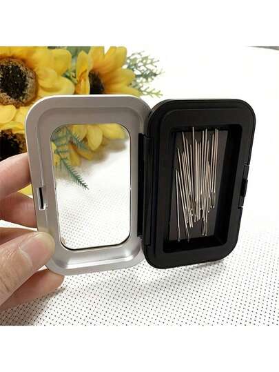 Multifunctional Magnetic Sewing Needle Box - Durable Stainless Steel Organizer, Strong Magnetic Attraction For Needles, Buttons And Craft Supplies - Portable Embroidery Accessory Storage Box, Black