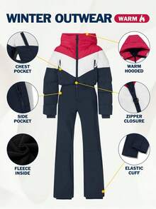 Womens Ski Suit Warm Waterproof Snowsuits Winter Snow Jumpsuits Sports Outerwear DSBK - 銀色 - 查看 8
