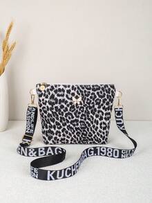 新款简约女士单肩包/斜挎包/豹纹手提包/大容量包，配有可调节肩带 - 彩色 - 查看 1