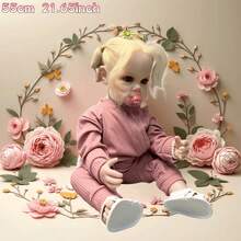 1个22英寸（55厘米）逼真重生女婴娃娃，全身PVC材质，长发，圣诞节礼物，可收藏的公主娃娃，DIY玩具 - 珊瑚橙 - 查看 4