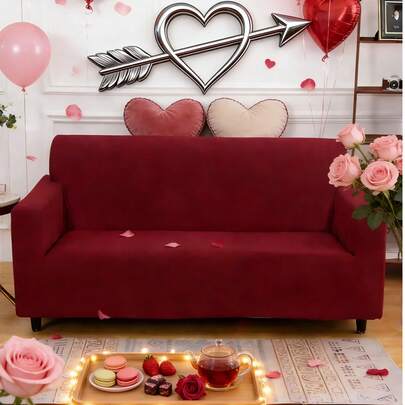 1 件装情人节装饰全包沙发套，防宠物、防尘，纯色（深灰、浅灰、酒红），贴合式沙发套，适用于 1/2/3/4 座沙发，四季皆宜