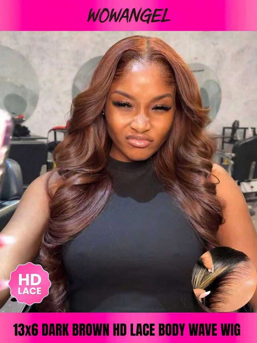 WOWANGEL 13x6蕾丝前假发，250%密度，4号巧克力棕色，缅甸原生水波纹发，带婴儿发，隐形发际线，自然外观，适合日常佩戴，渐变棕色瑞士蕾丝假发，100%真人发