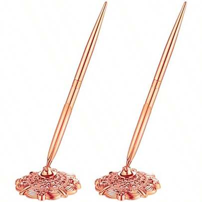 2 Stück Hochzeitskugelschreiber für das Gästebuch mit metallischem, hohlem Rundständer-Set für Hochzeiten, Brautpartys und Empfänge