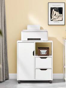 SoBuy FBT105-W, Home Office File Cabinet Printer Stand, Storage Cabinet On Wheels, Side Table End Table - White - View 2