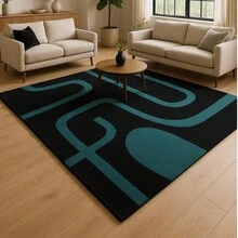 84x60in/7x5ft Modern Black And Teal Geometric Carpet Minimalist Scandinavian Decor Stylish Contemporary Abstract Rug, Unique Geometric Large Area Rug For Living Room Bedroom - 1 - Xem 2