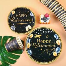 退休快乐黑金一次性餐具套装，7/9英寸派对餐盘，一次性纸盘和纸杯，适用于节日、婚礼、订婚、生日、派对、庆祝活动 - 彩色 - 查看 5