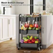 3 Tier Rolling Cart Metal With Wheels, Heavy Duty White Three Tiered Cart Organizer On Wheels, Utility Roller Storage Carts Art, Nursery, Diaper Caddy, Snack, Book, Nail, Cleaning Supplies - 神秘黑 + 3 層 + 杯 + 掛鉤 - 查看 8