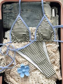 Bộ bikini hai mảnh màu vàng sọc phối hợp gợi cảm, thích hợp cho bãi biển, tiệc sinh nhật và trang phục đi biển. Bộ bikini 2 mảnh thanh lịch, thoải mái, phong cách bohemian dành cho nữ, thích hợp cho kỳ nghỉ. Kỳ nghỉ hè. - Màu vàng - Xem 4