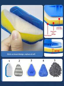 2-In-1 Extendable Bathroom Cleaning Brush Set, Stainless Steel Handle, Multi-Purpose Bathroom Cleaning Brush, Floor Scrub Brush, Shower Scrub Brush, Bathtub & Tile Scrub Brush, 180° Rotatable - Blue - View 6