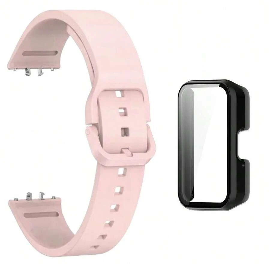 Quick-Release Silicone Wristband + Case Kit For Galaxy Fit 3 Smartwatch - BLACK/ROSE - View 1
