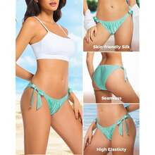 Women Silk Panties Lightweight Briefs Smooth Breathable Satin Bikini,Sexyys Tie-Side Underwear Daily Fit Comfort,LightGreen - 淺綠色 - 查看 3