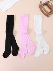 3 Pairs Baby Girls' Vertical Striped Tights, Versatile All-Match Leggings For Everyday Wear, Spring/Autumn