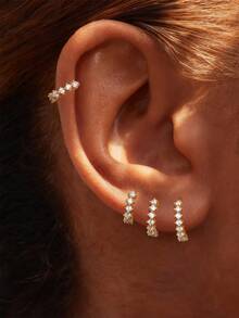 1只6/8/10毫米925纯银夹式耳骨耳环，适合日常佩戴、婚礼、派对、订婚、圣诞礼物，精致珠宝 - 金色 - 查看 2