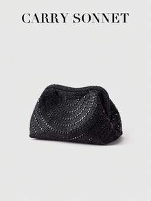 黑色水晶软包，饰有串珠纹理，适合晚宴或派对场合佩戴 - 黑色 - 查看 4