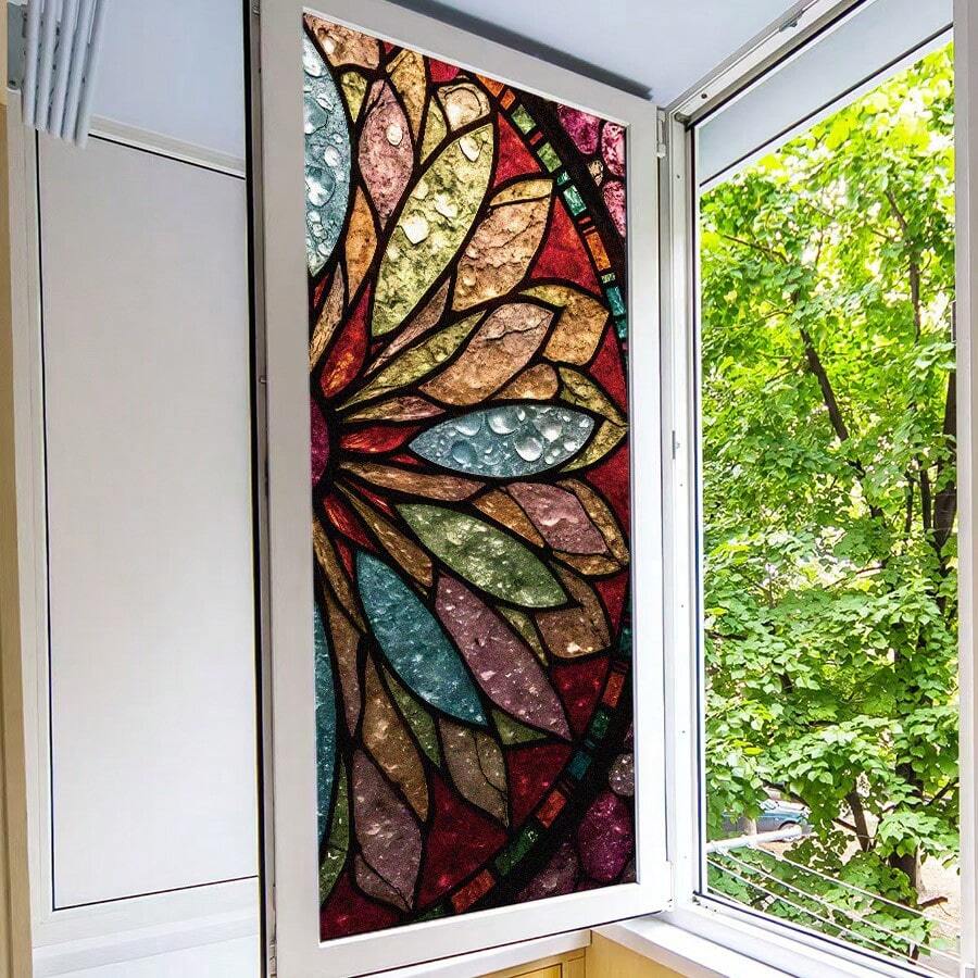 1 pieza Película de ventana de vidrio de colores, Adhesivo de vidrio con patrón de líneas único, Vinilo estático opaco para ventana, Removible para dormitorio, sala de estar, cocina, decoración del hogar