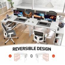 EnHomee 40"W Gaming Desk L-Shaped Computer Desk With Power Outlets Home Office Desk With Storage Shelves For Small Rooms - 白色 - 查看 7