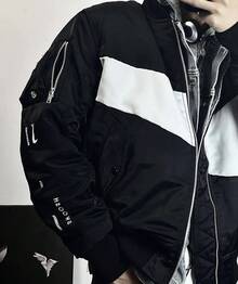 Nike Men's Comfortable Stand-Up Collar Double-Sided Wear Bomber Jacket Baseball Jacket Cotton Coat - Black and White - View 11