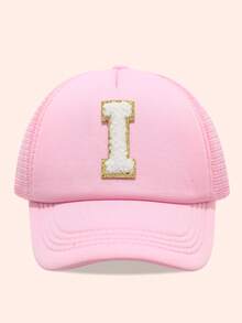 1顶儿童粉色26字母网眼棒球帽，男女通用幼儿遮阳帽，适合户外活动和日常佩戴，防紫外线 - 金標-粉海綿帽 - 查看 71