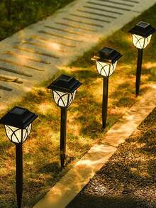 6个太阳能户外路径灯，防水花园灯，草坪灯，太阳能景观照明装饰，适用于庭院/花园/景观/走道/露台/车道/草坪，LED户外灯，秋季装饰，家居装饰，户外装饰 - 黃色 - 查看 6